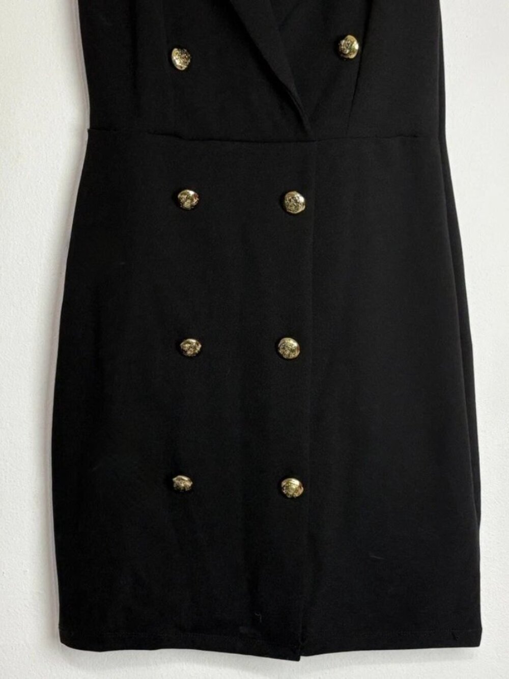 NWT Charlotte Russe Black Sleeveless Blazer Dress Gold Button Front Small - Picture 6 of 8